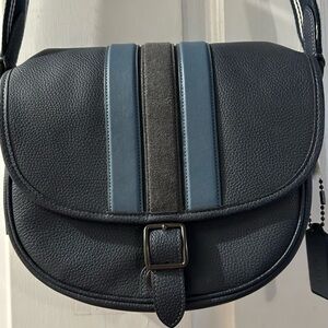 Coach Navy Crossbody with Blue and Gray Stripe Detail